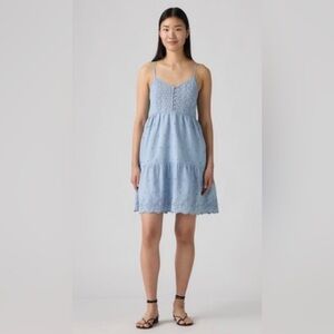 Levi’s Cora Light Blue Eyelet Cotton Sleeveless Mini Dress Lined XXL